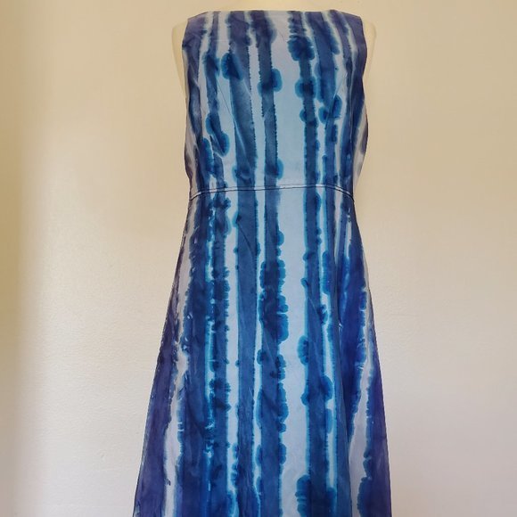 Hand Crafted Dresses Silk Short Dress Dyed Batik Purple Navy Blue